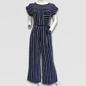 Monteau Jumper Striped Cap Sleeves Belted Wide-Leg Navy/White Women’s Medium NWT